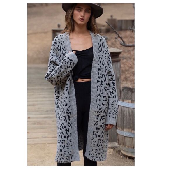 GREY Leopard Cardigan Sweater - Picture 3 of 11